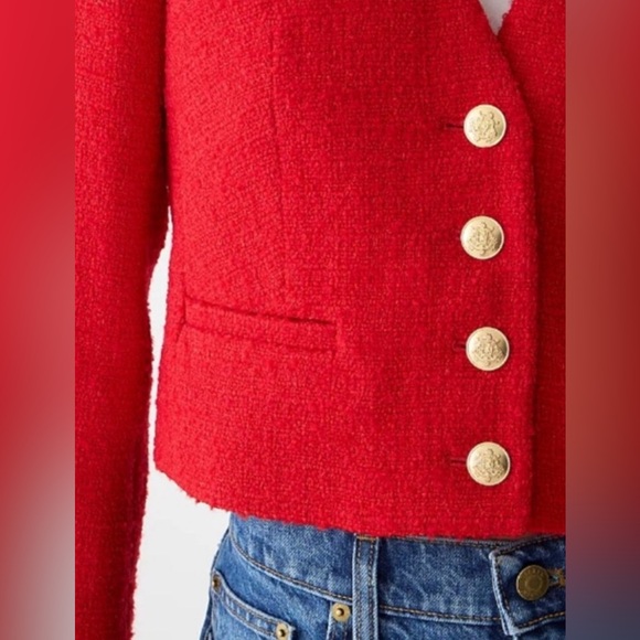 J. Crew V-neck Lady Jacket in Maritime Tweed red festive size 16 gold button - Picture 5 of 7